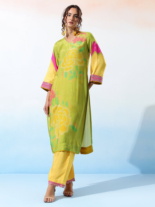 Raga Muslin Green Printed Kurta Set