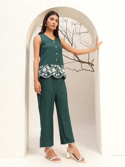 Embroidered V-Neck Casual Tunic With Trouser Co-Ords