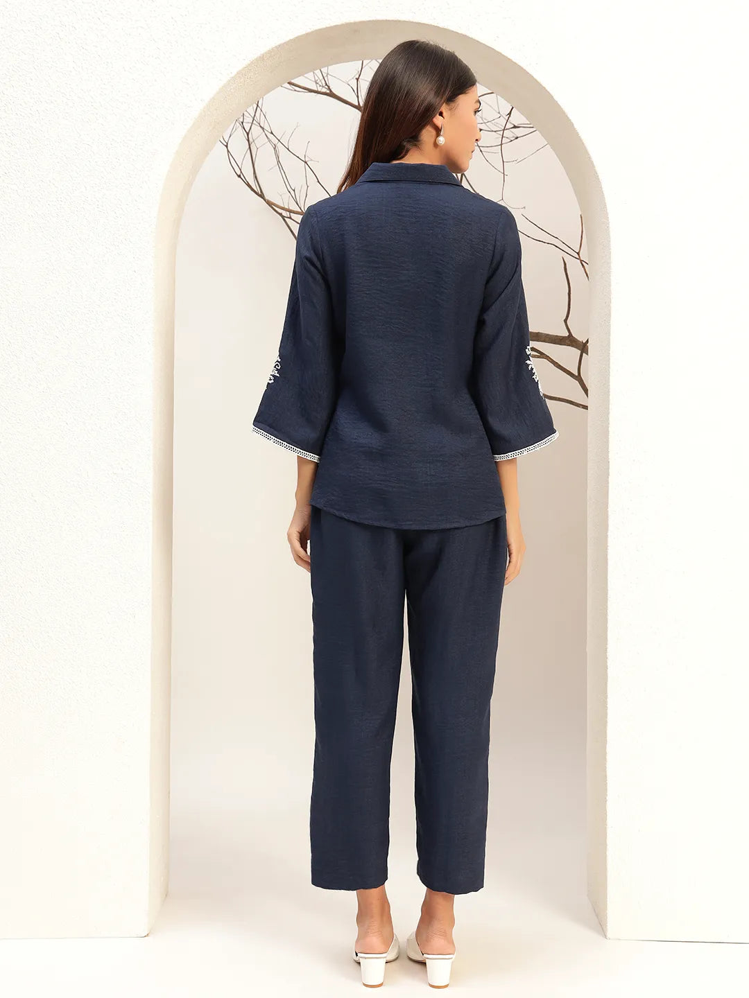 Lace Detailed Shirt Collar Shirt With Trouser Co-Ords