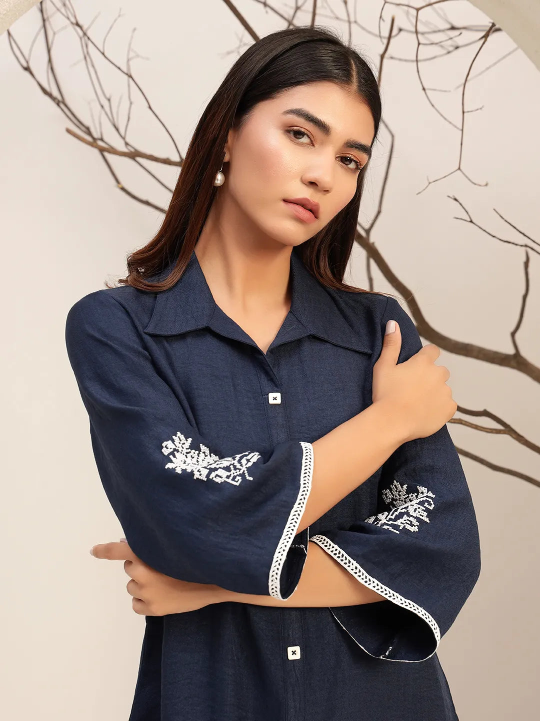 Lace Detailed Shirt Collar Shirt With Trouser Co-Ords