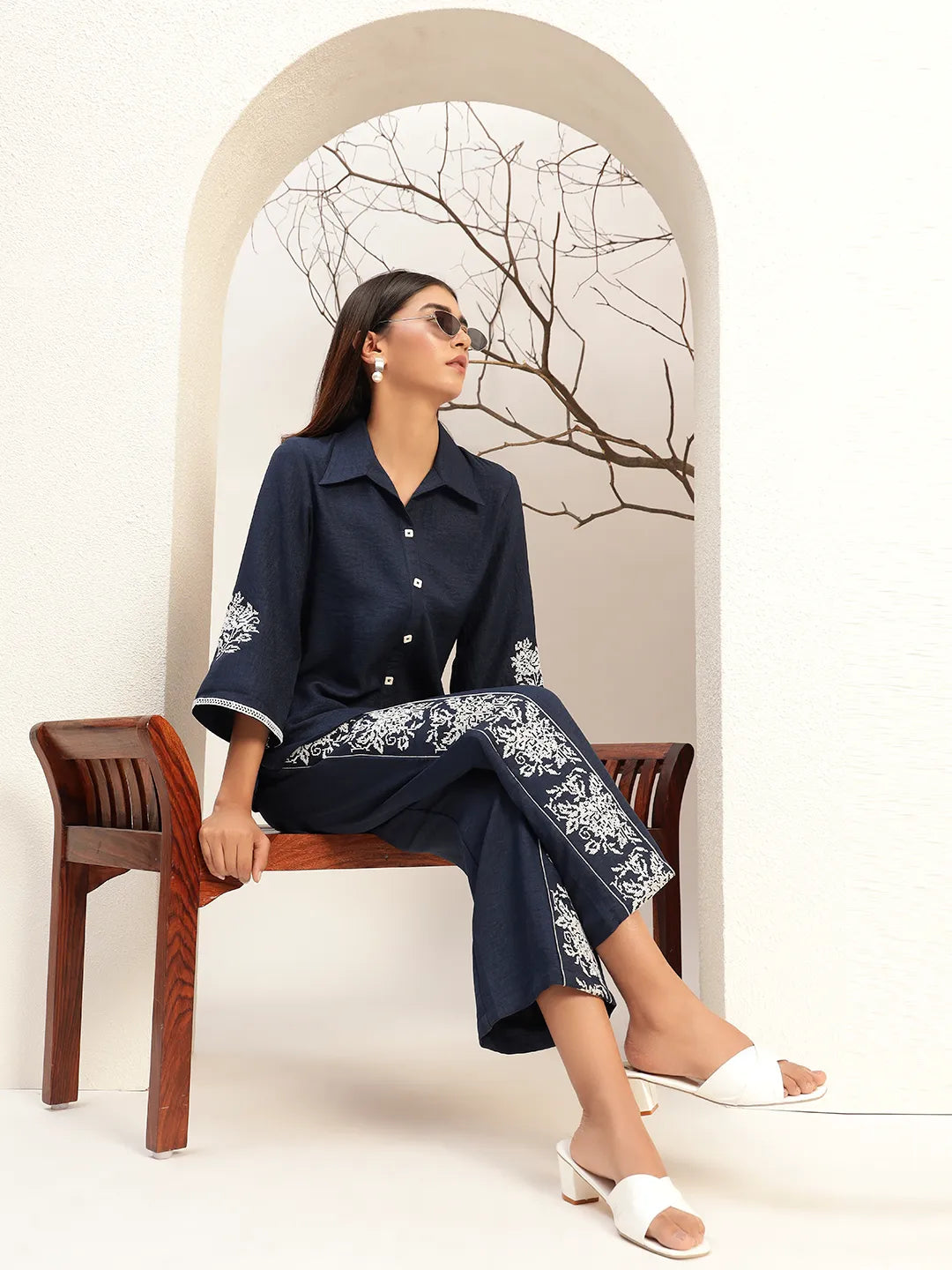 Lace Detailed Shirt Collar Shirt With Trouser Co-Ords