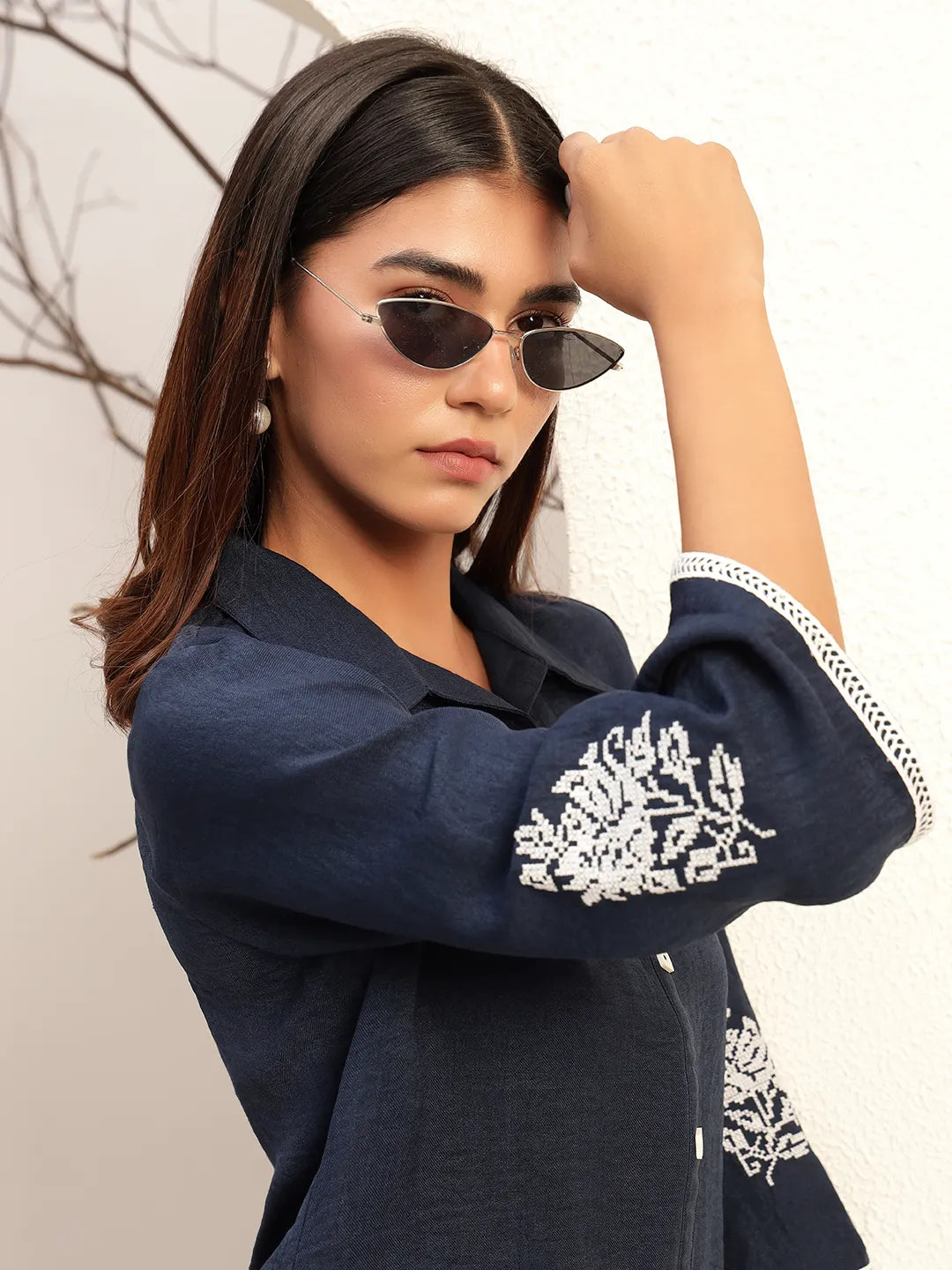 Lace Detailed Shirt Collar Shirt With Trouser Co-Ords