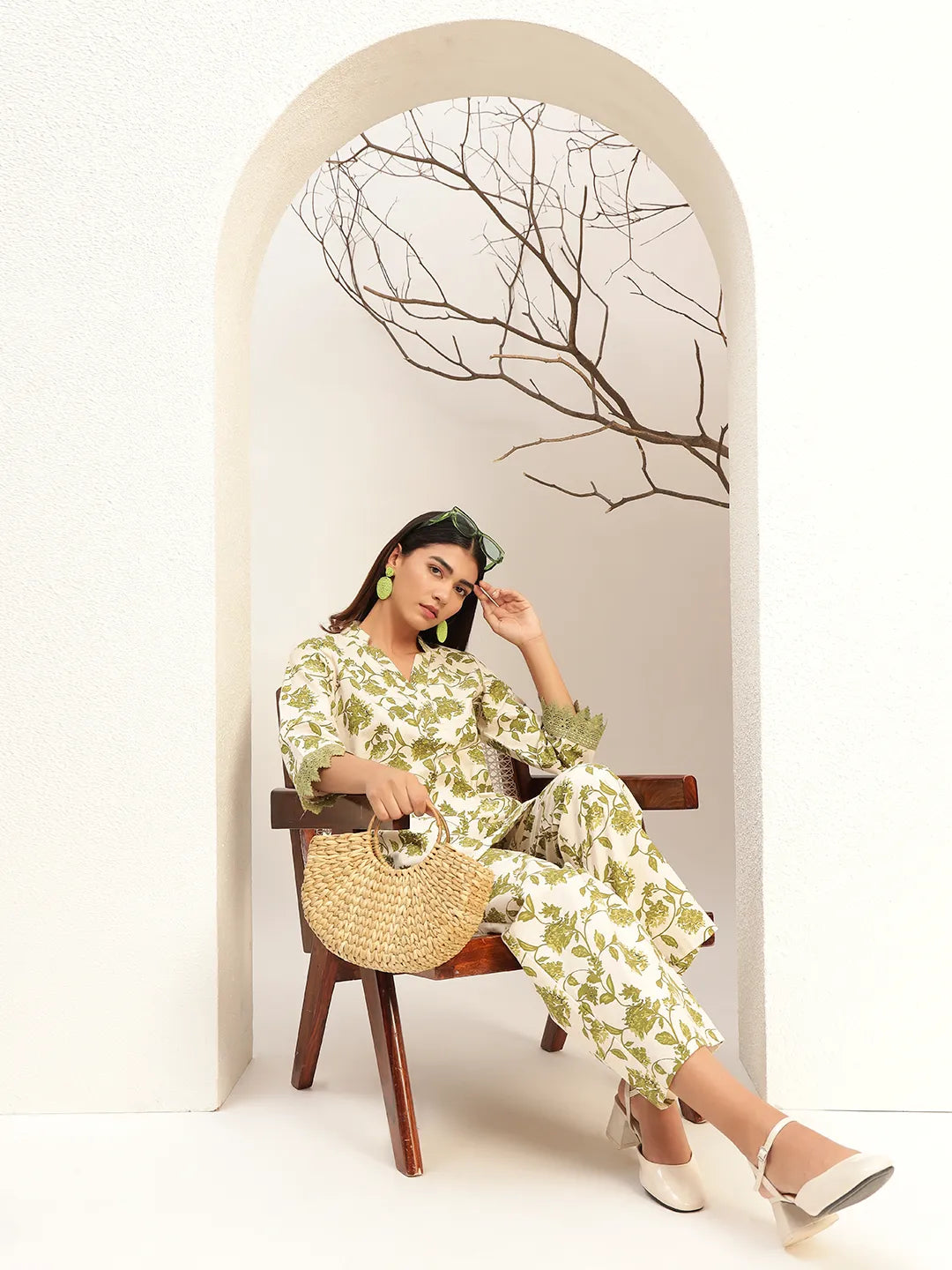 Floral Printed V-Neck Casual Tunic With Trouser Co-Ords Set