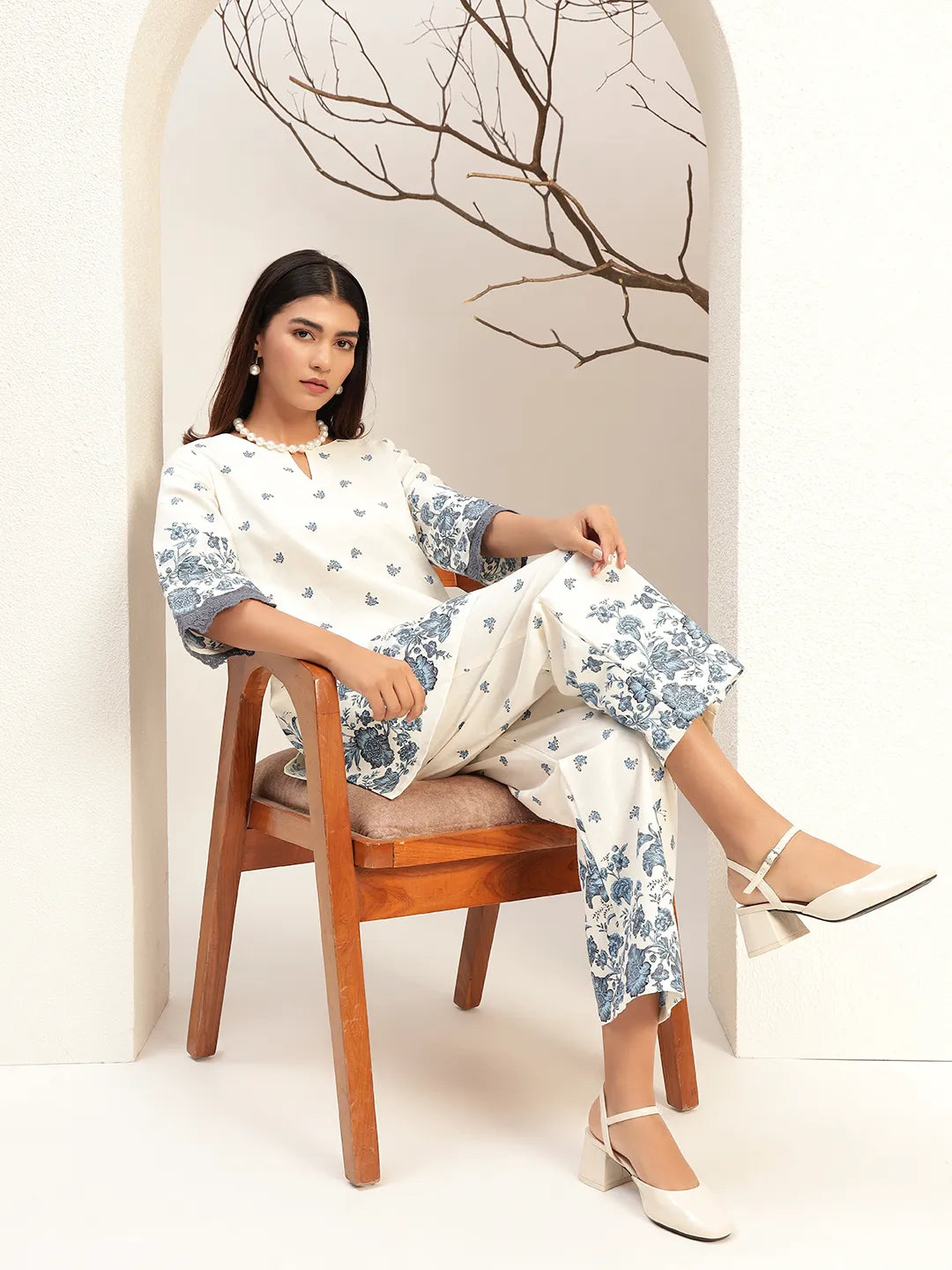 Floral Printed Round Neck Tunic With Trouser Co-Ords Set