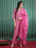 Pink Bandhani Printed Kurta with Straight Pants & Dupatta