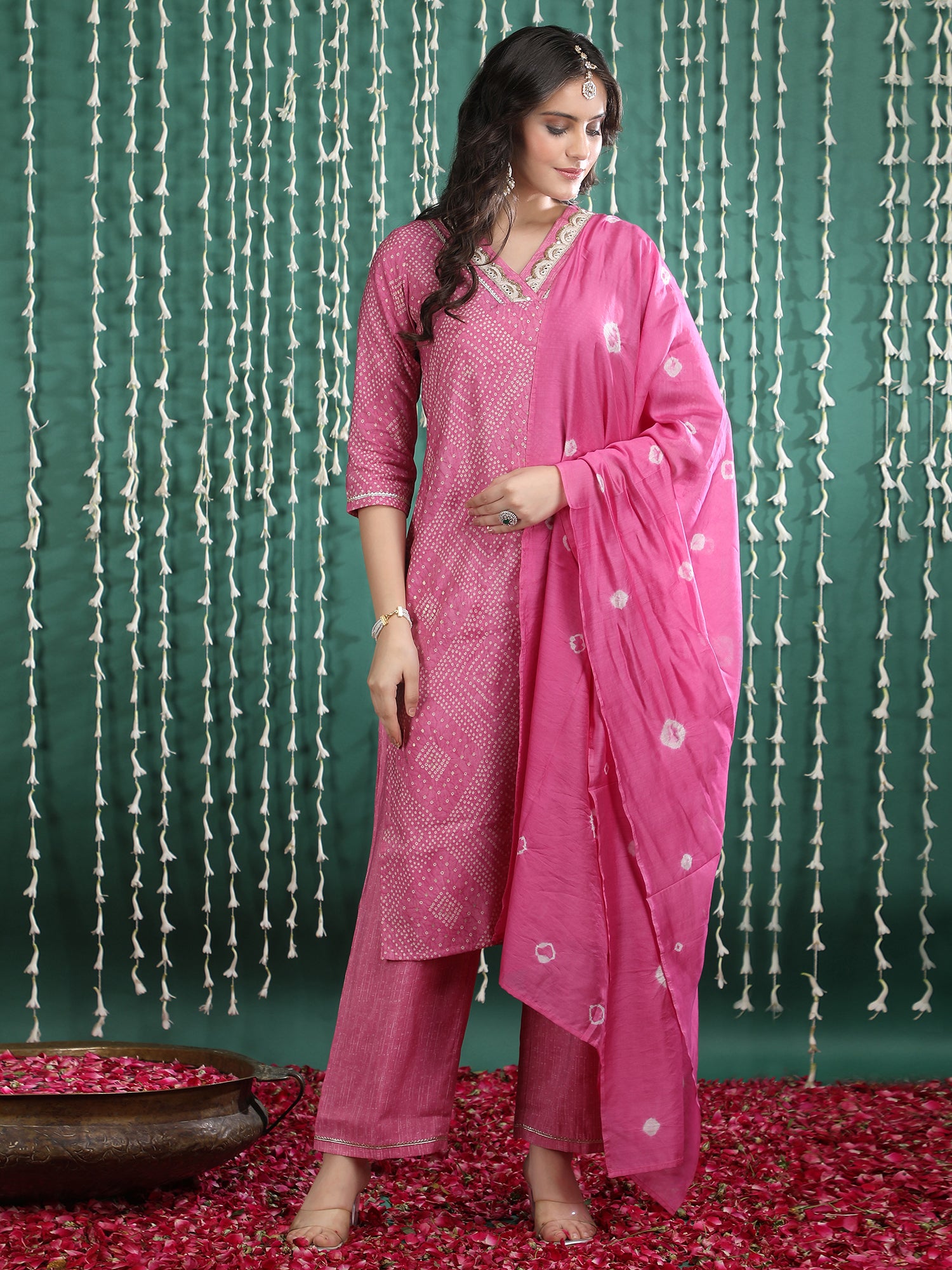 Women Ethnic Motifs Printed Regular Gotta Patti Kurta with Trousers & With Dupatta
