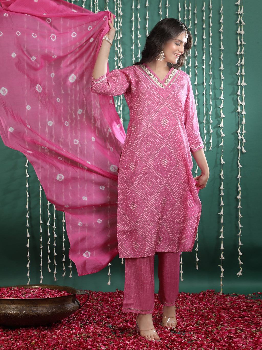 Women Ethnic Motifs Printed Regular Gotta Patti Kurta with Trousers & With Dupatta