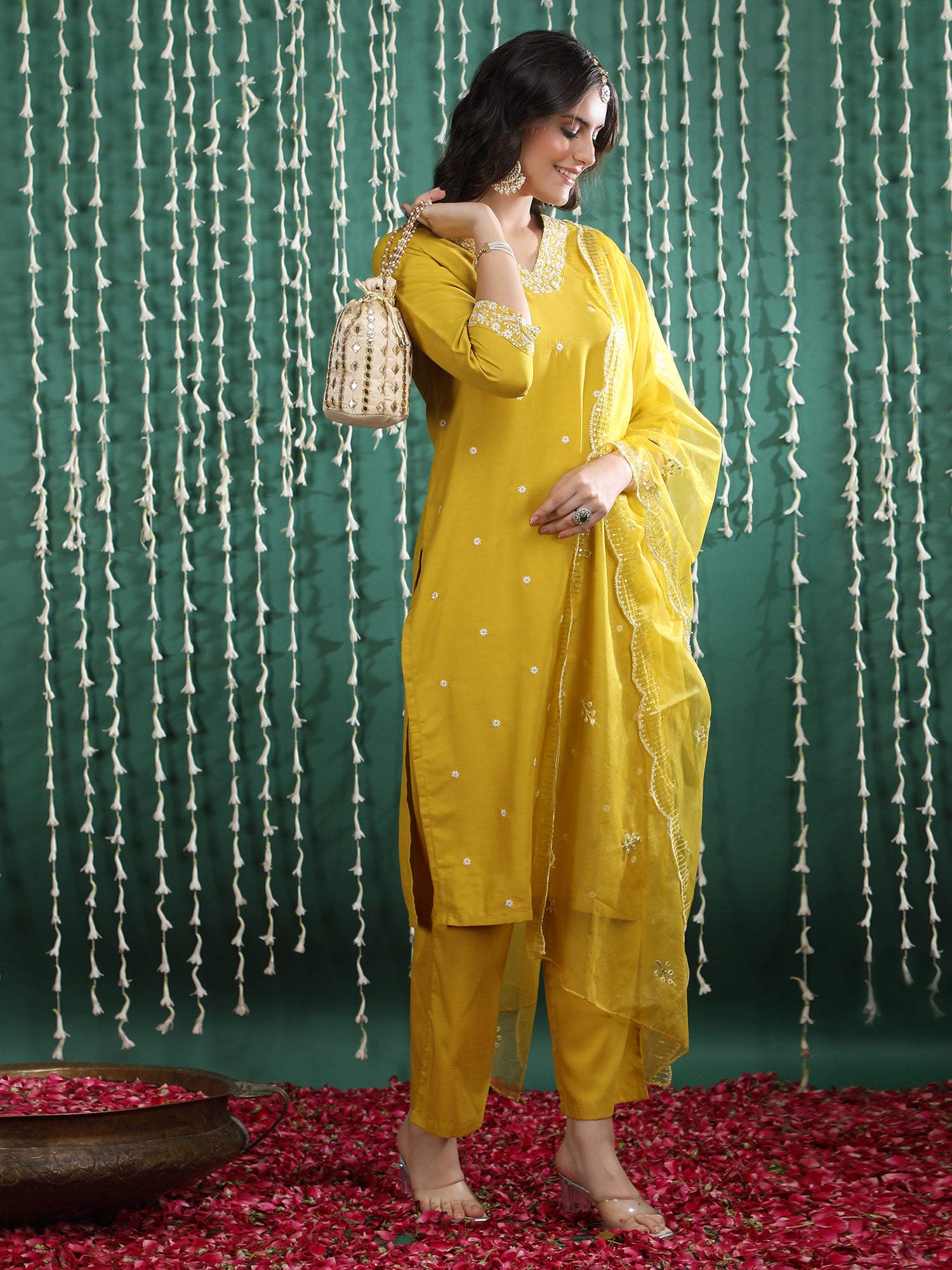 Women Ethnic Motifs Embroidered Regular Thread Work Kurta with Trousers & With Dupatta