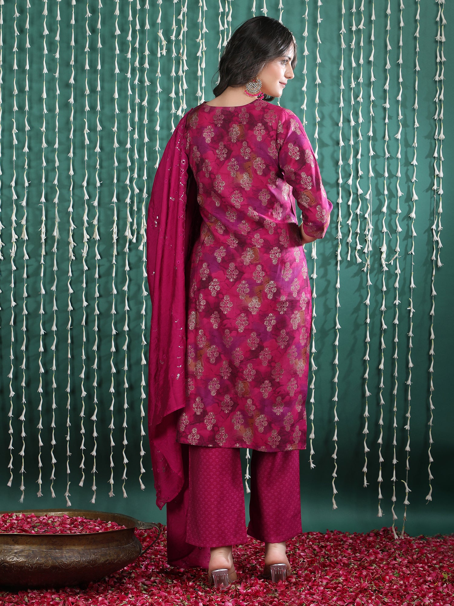 Women Ethnic Motifs Printed Regular Thread Work Kurta with Trousers & With Dupatta