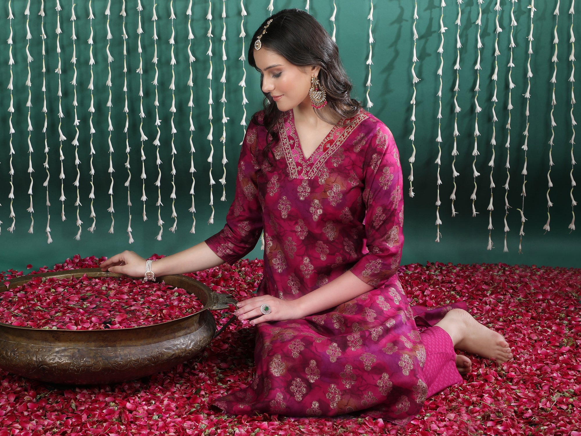 Women Ethnic Motifs Printed Regular Thread Work Kurta with Trousers & With Dupatta