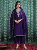 Women's Blue Embroidered Kurta Set with Straight Pants & Dupatta