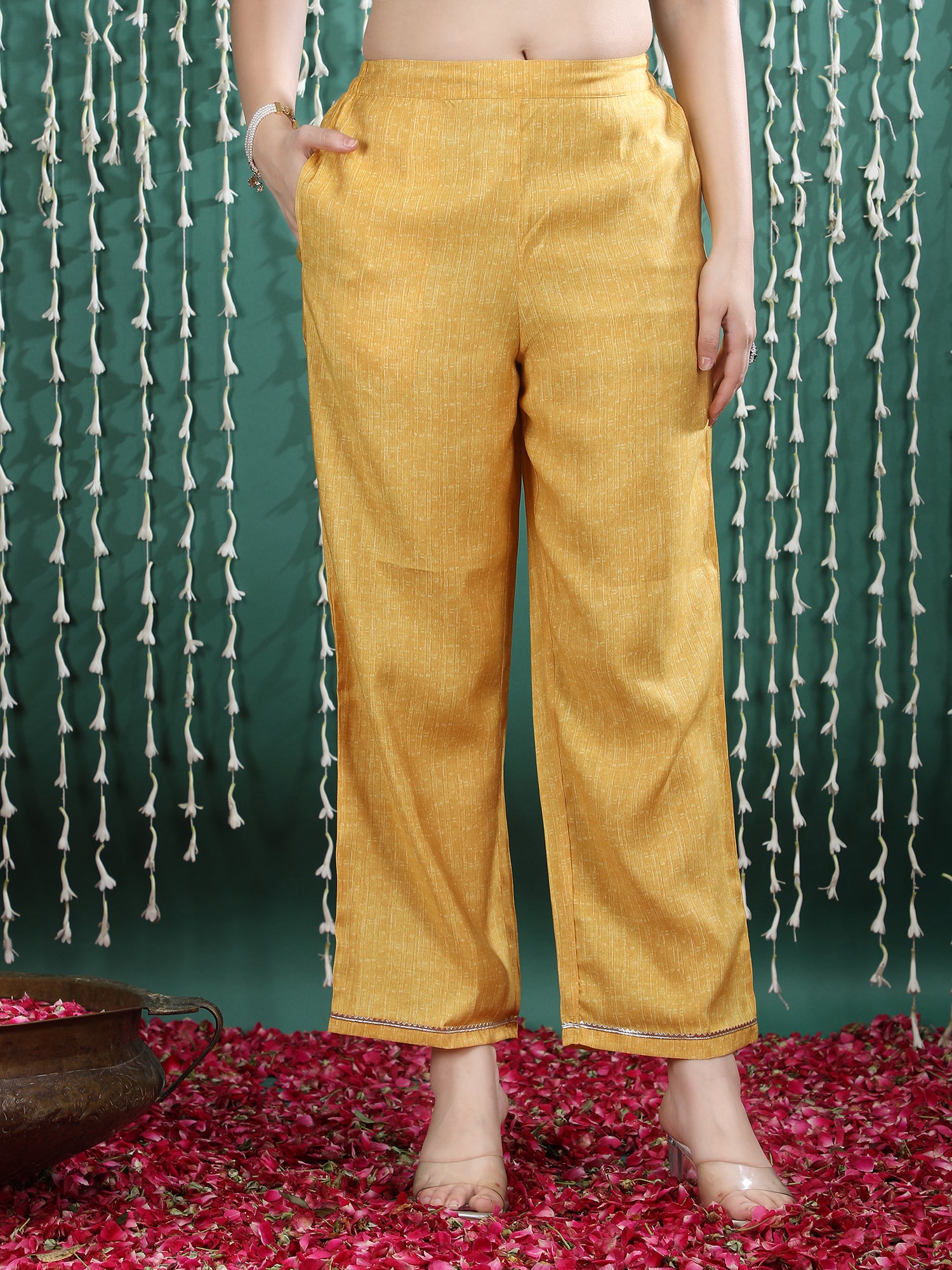 Women Ethnic Motifs Printed Regular Gotta Patti Kurta with Trousers & With Dupatta