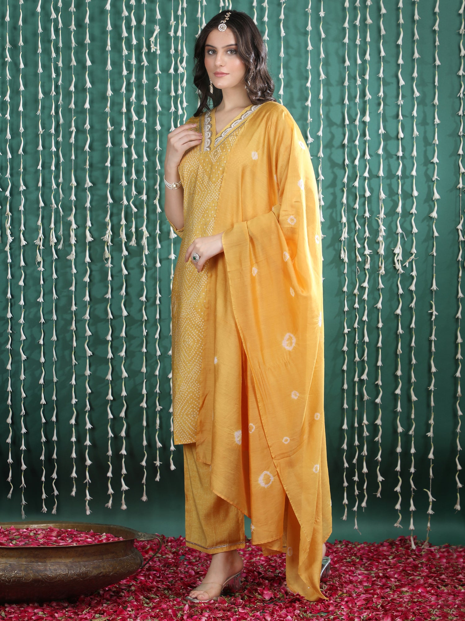 Women Ethnic Motifs Printed Regular Gotta Patti Kurta with Trousers & With Dupatta