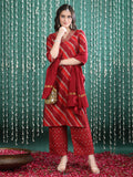 Red Bandhani Print Kurta Set with Dupatta