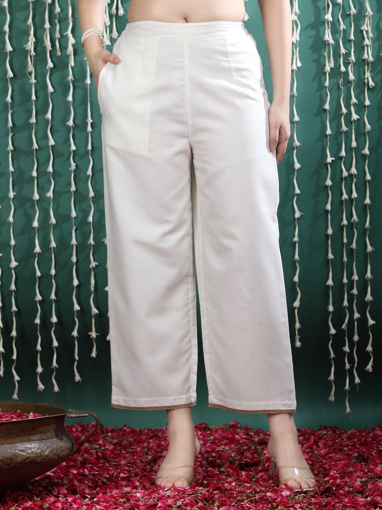 Embroidered Shirt Collar Tunic With Trousers Co-Ords