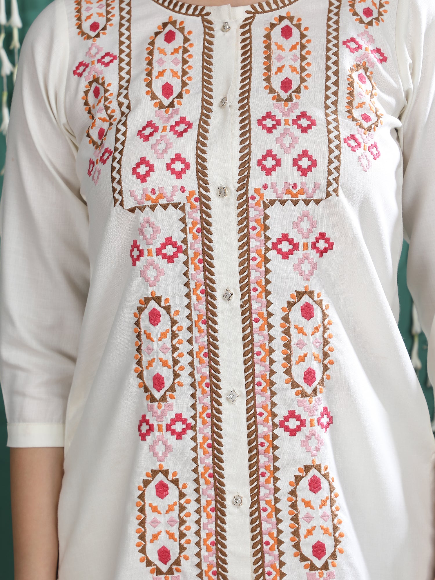 Embroidered Shirt Collar Tunic With Trousers Co-Ords