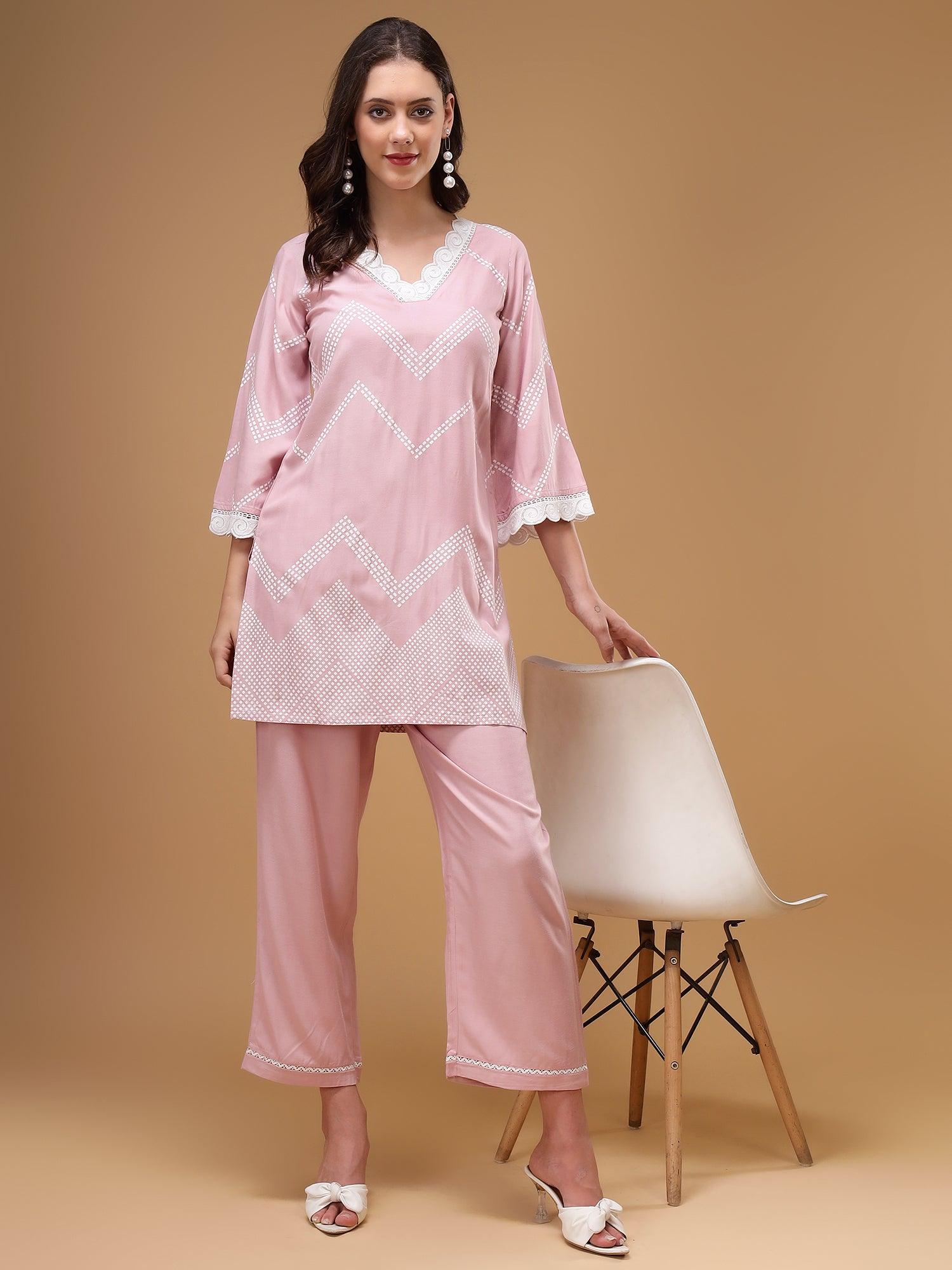 Afsaana Pink Printed Lace Coord Set