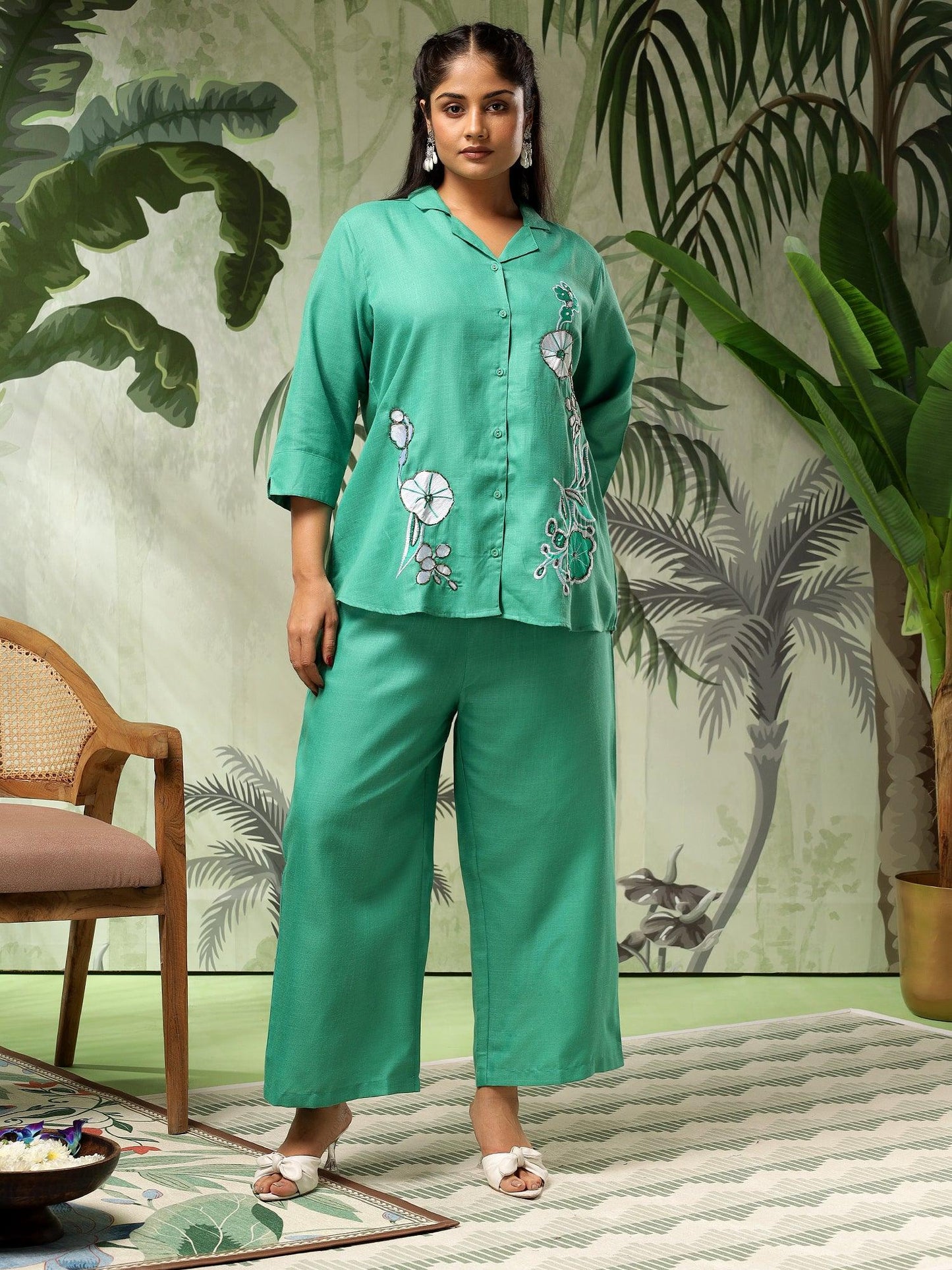 Stella Plus Size Cotton Green Women Co-Ord Set