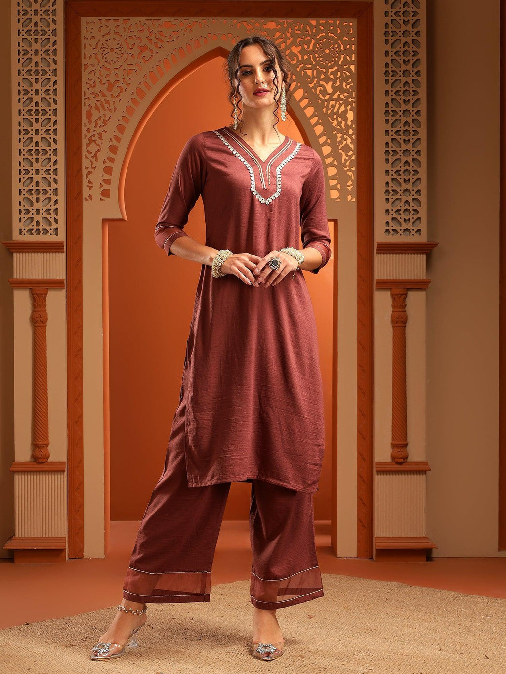 Arya Brown Muslin Yoke Kurta Set