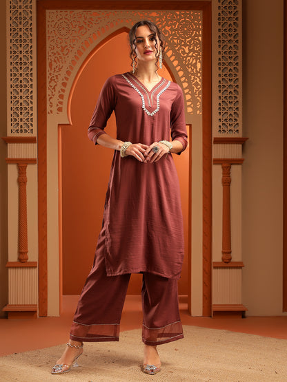 Arya Brown Muslin Yoke Kurta Set