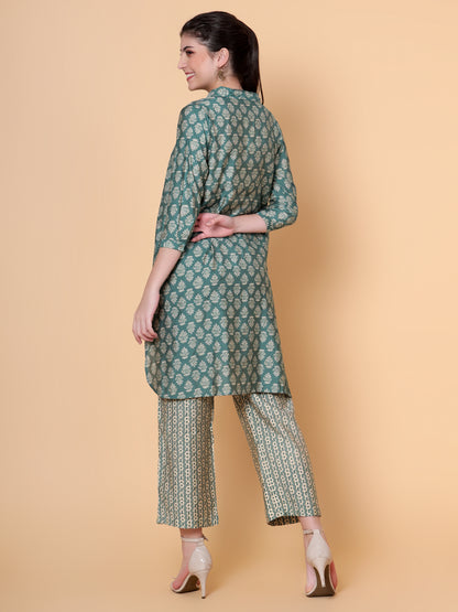 Women Printed Co-Ord Set Green