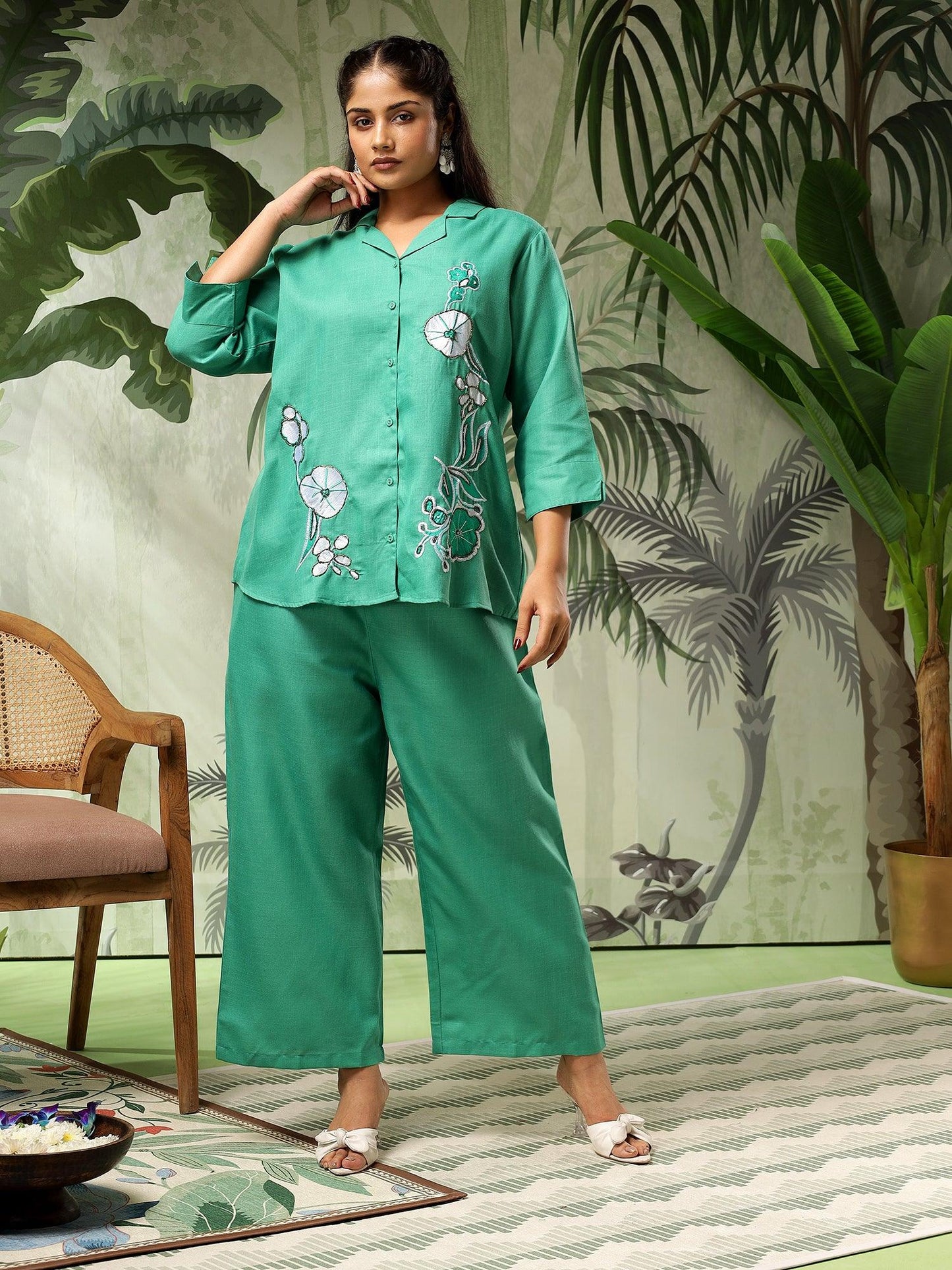 Stella Plus Size Cotton Green Women Co-Ord Set