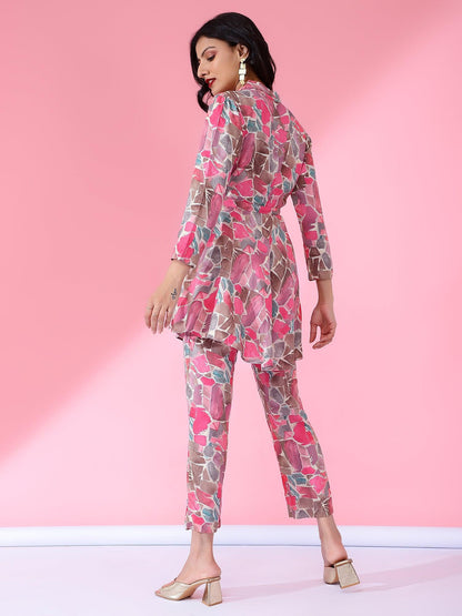 Tie Top Printed Co-Ord Set Pink