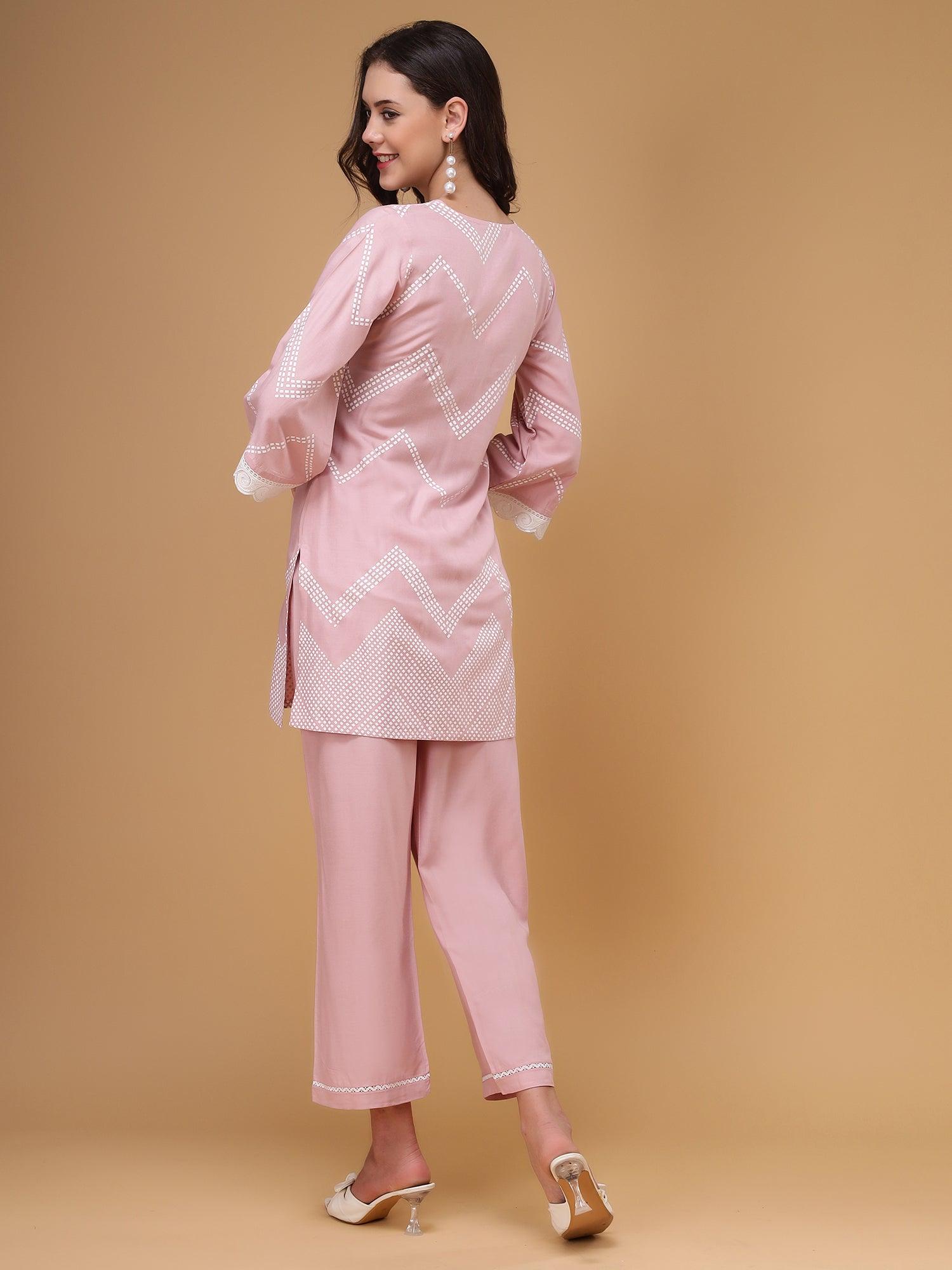 Afsaana Pink Printed Lace Coord Set