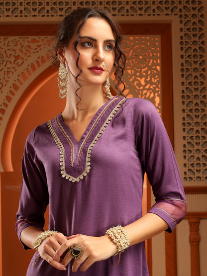 Arya Purple Muslin Yoke Kurta Set