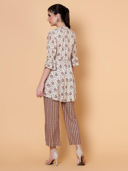 Women Printed Co-Ord Set Brown