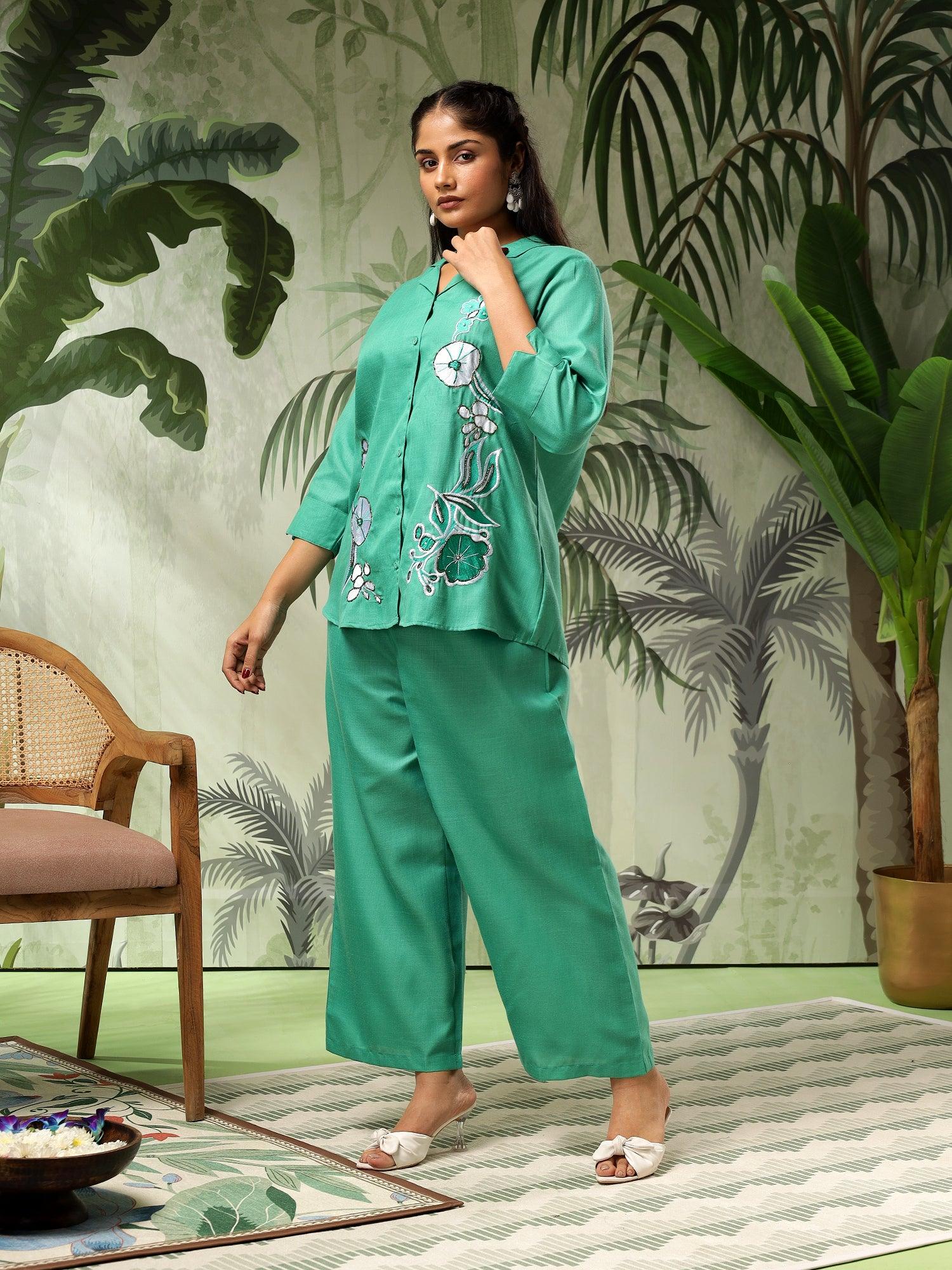 Stella Plus Size Cotton Green Women Co-Ord Set