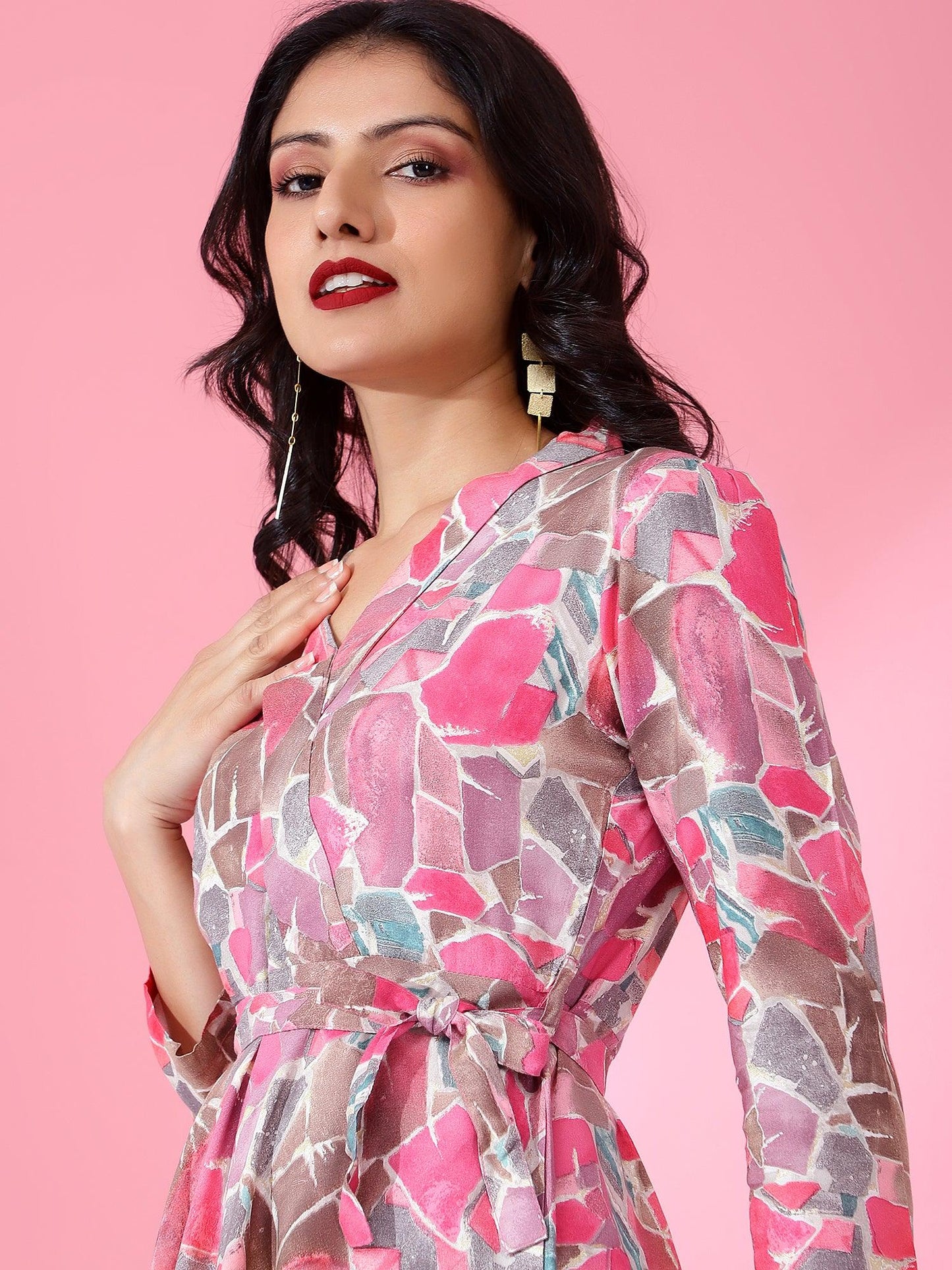 Tie Top Printed Co-Ord Set Pink