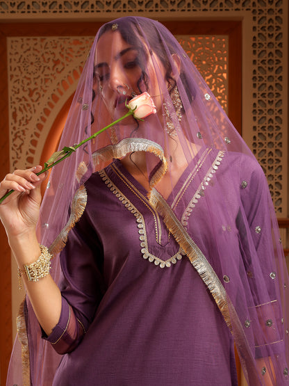 Arya Purple Muslin Yoke Kurta Set