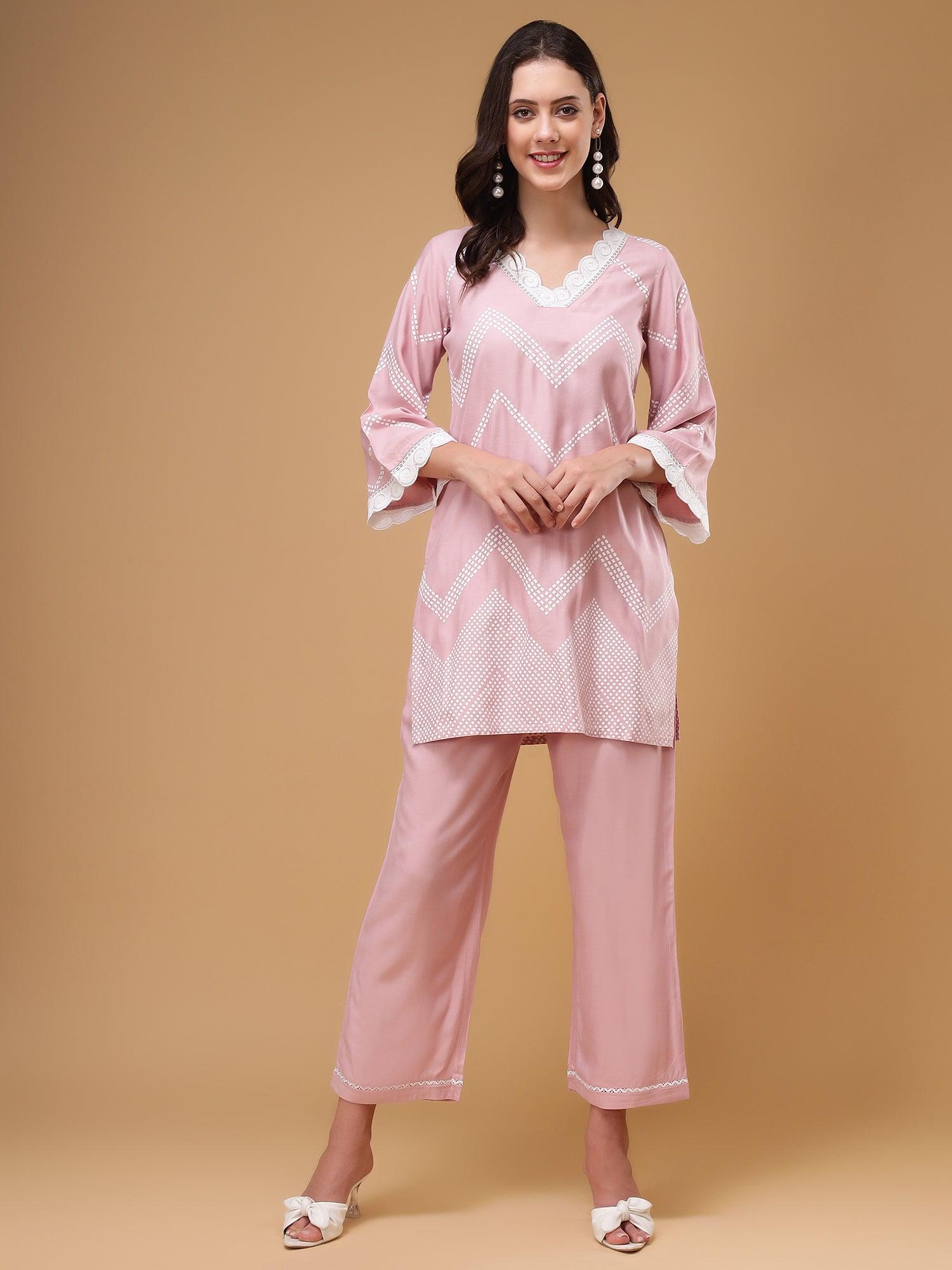 Afsaana Pink Printed Lace Coord Set