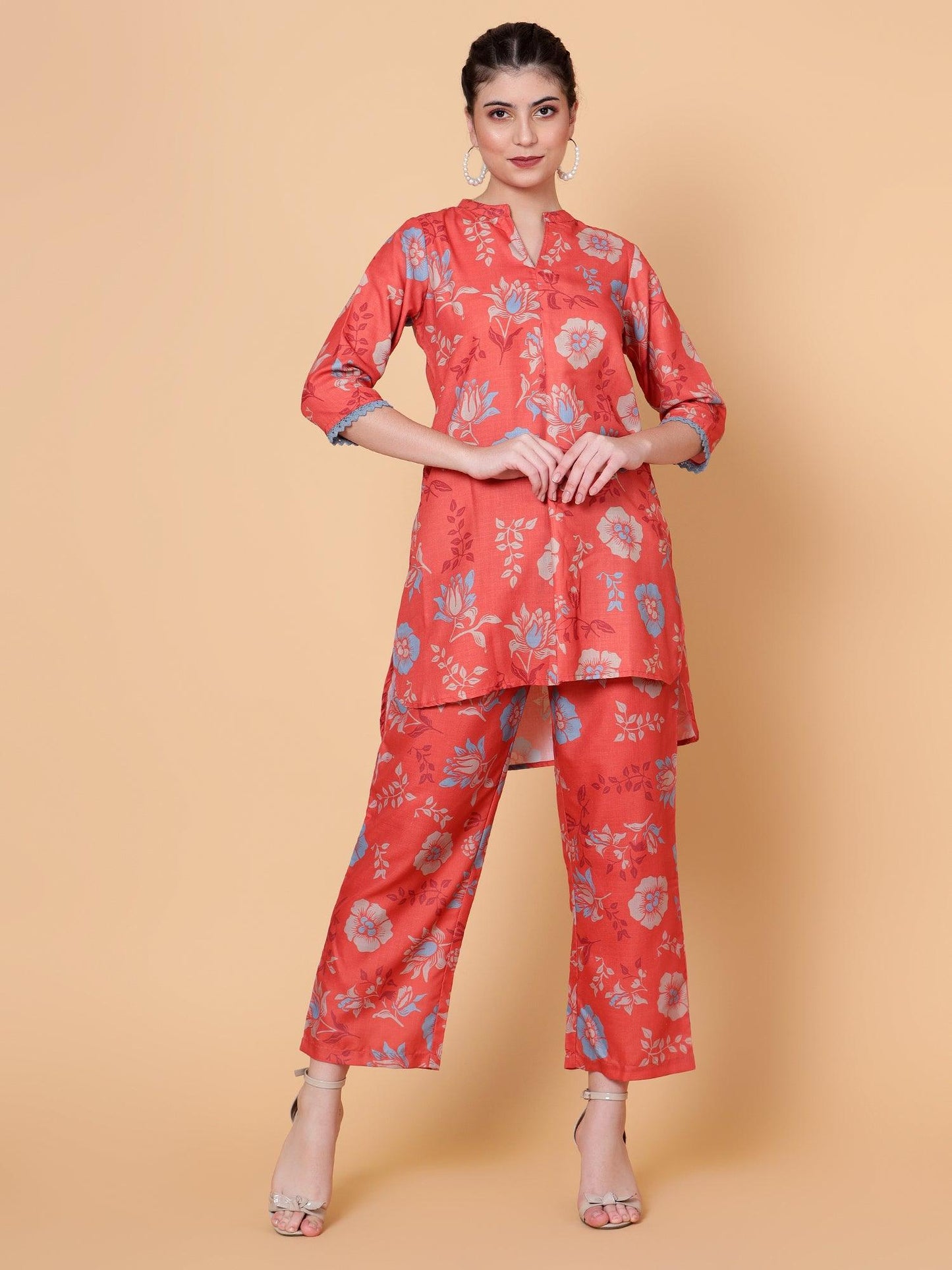 Blossoms Orange Women Printed Co-Ord Set