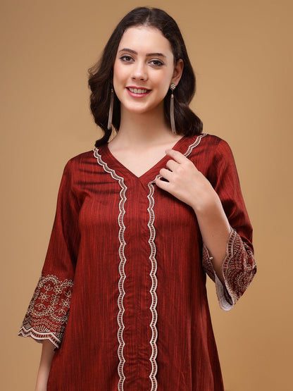 Ameera Liva Rust Red Embroidered Co-ord Set