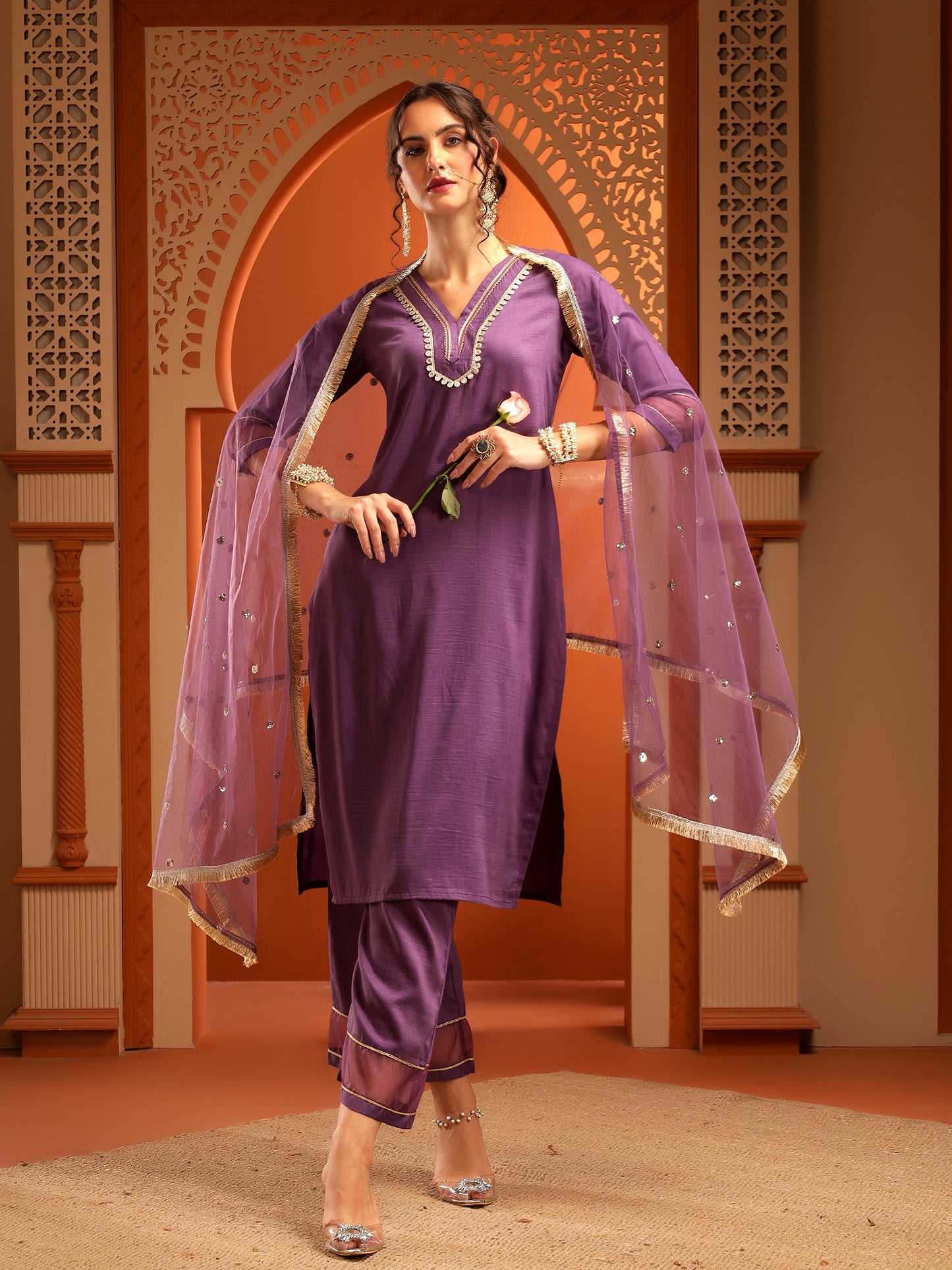 Arya Purple Muslin Yoke Kurta Set