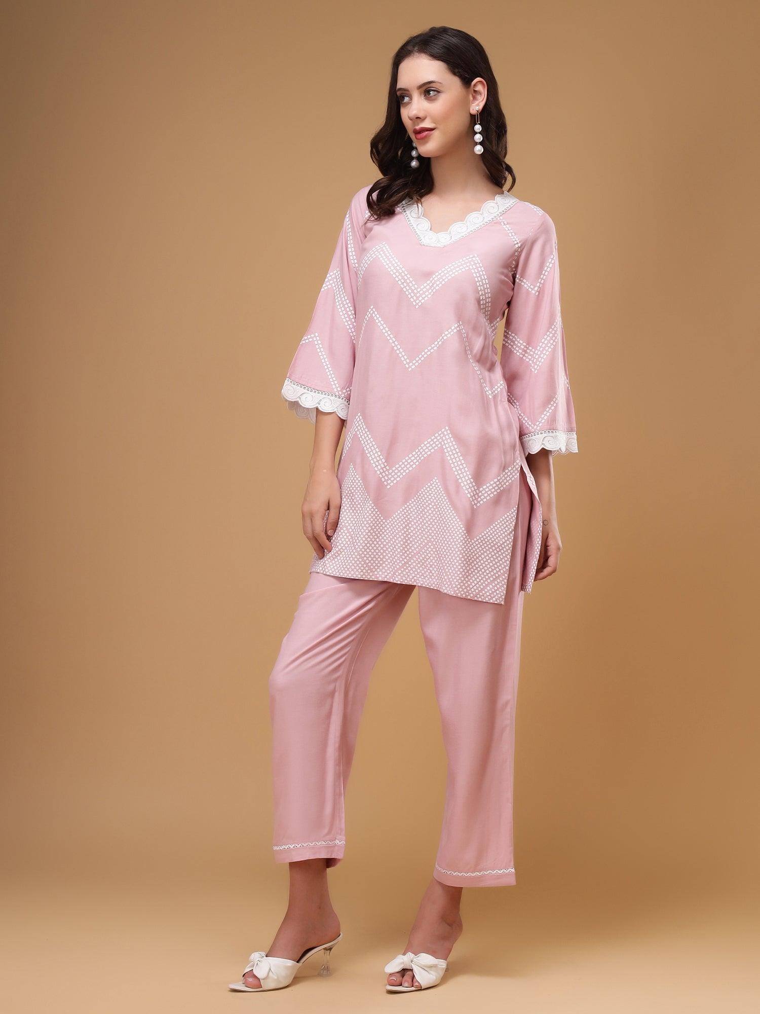 Afsaana Pink Printed Lace Coord Set