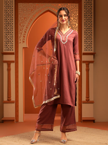 Arya Brown Muslin Yoke Kurta Set