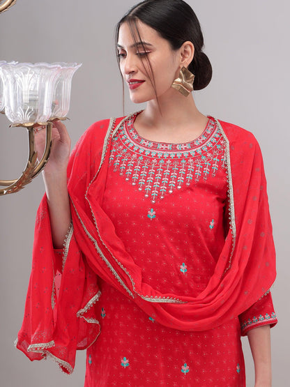 Bani Women Red Ethnic Motife Sharara Set with Dupatta