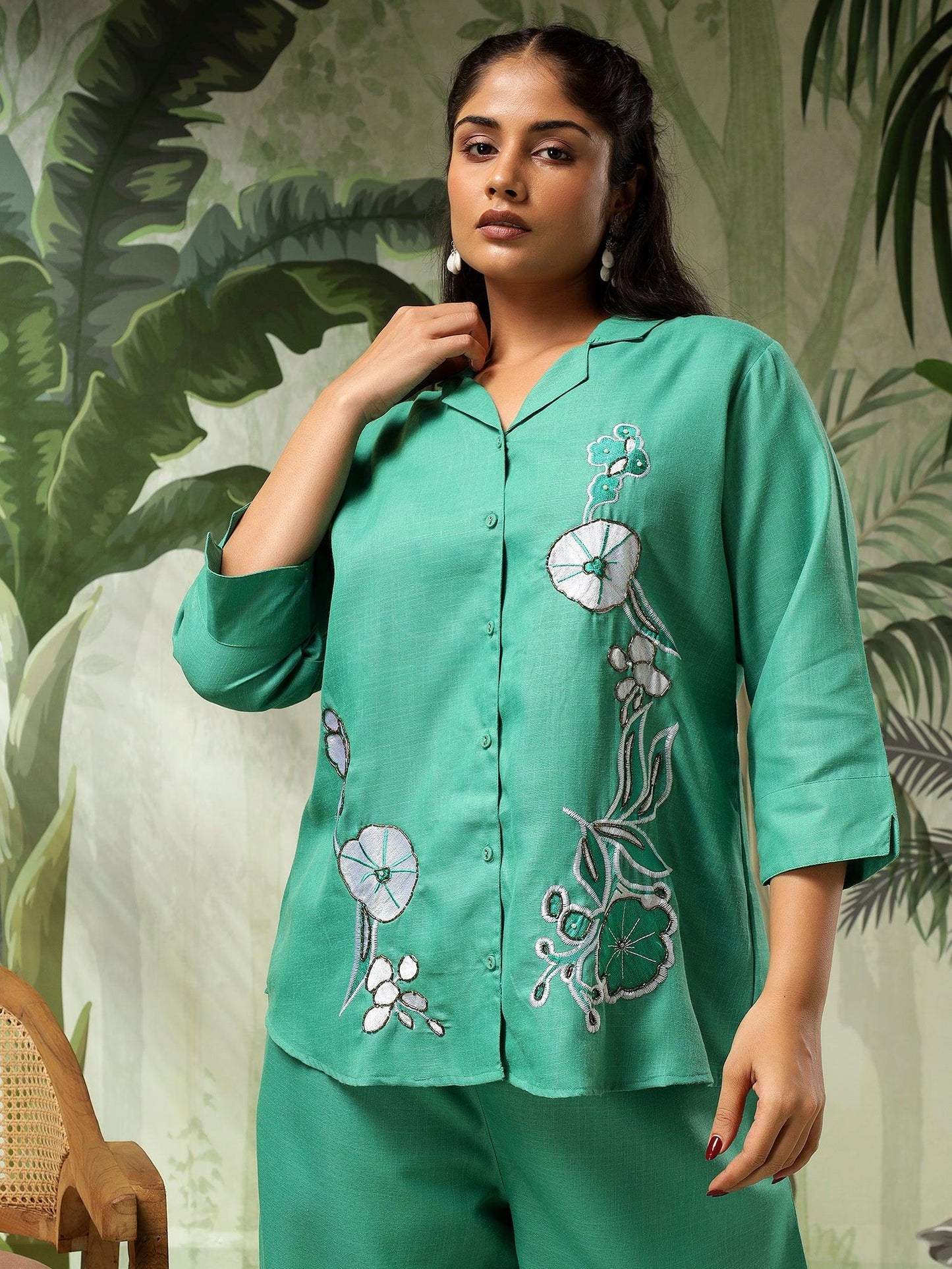 Stella Plus Size Cotton Green Women Co-Ord Set