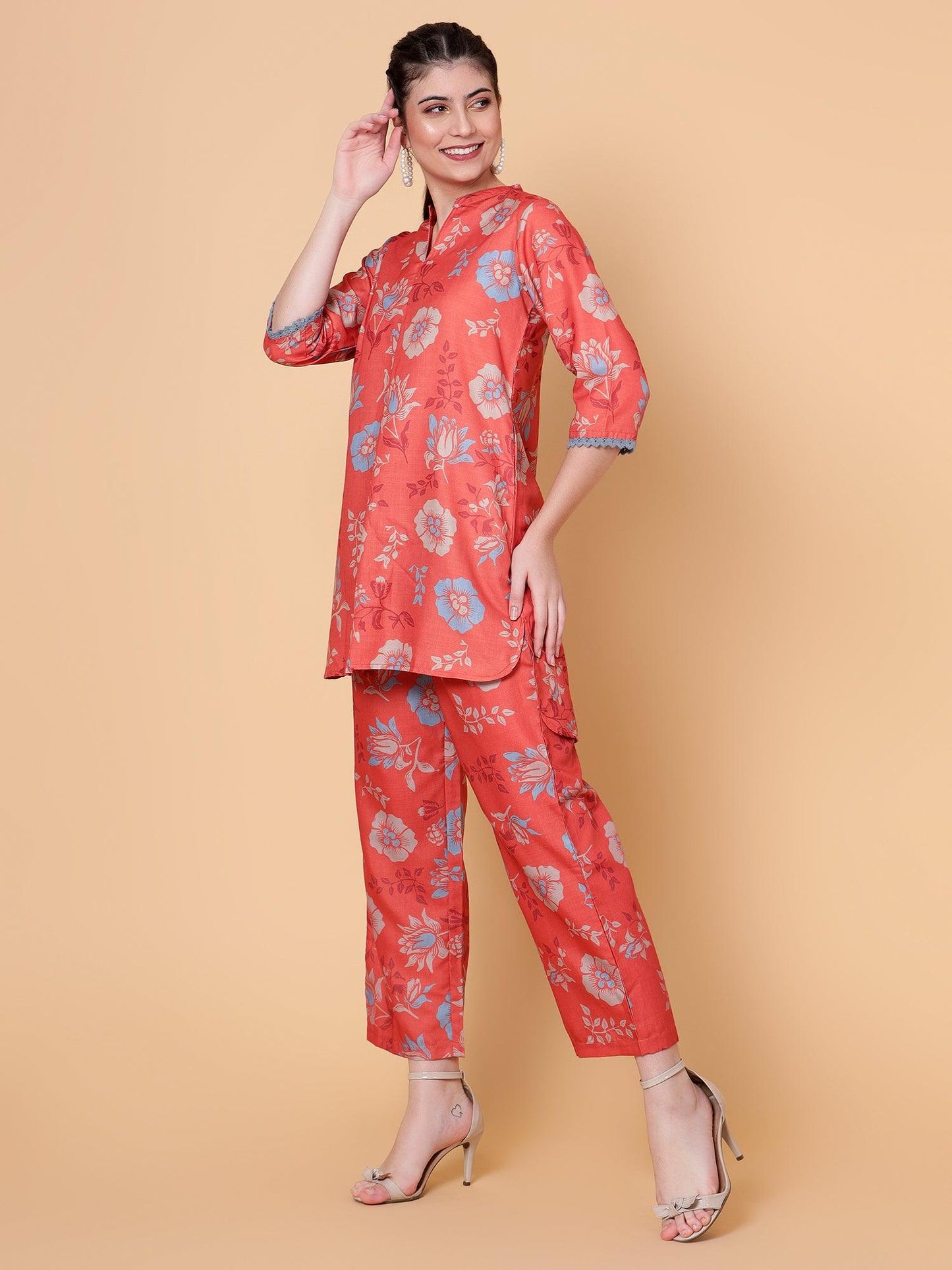 Blossoms Orange Women Printed Co-Ord Set