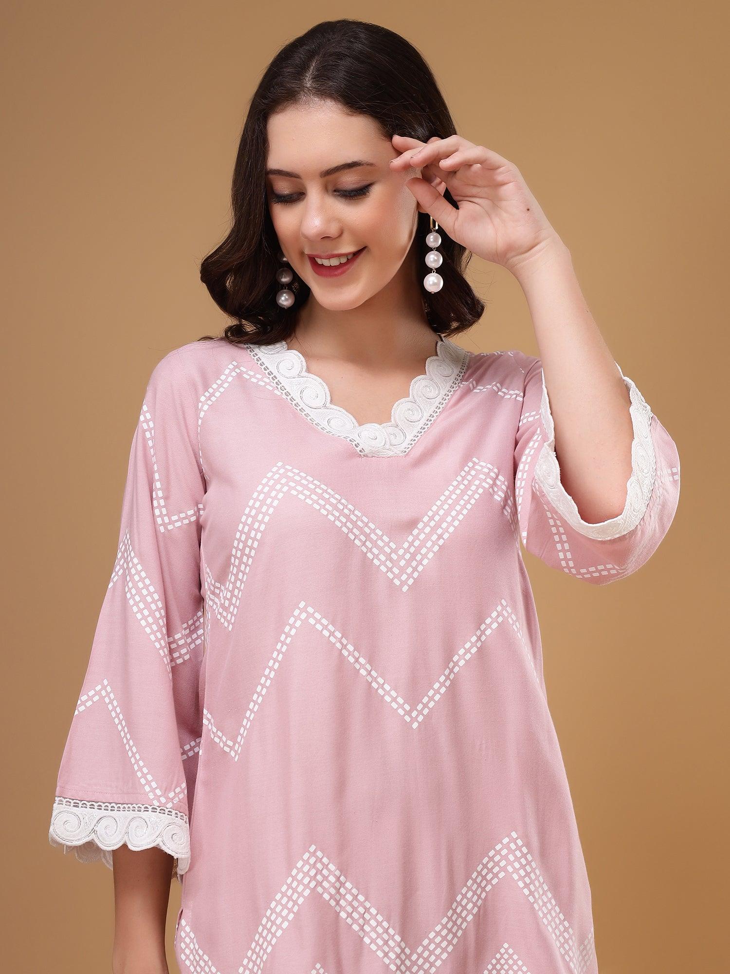 Afsaana Pink Printed Lace Coord Set