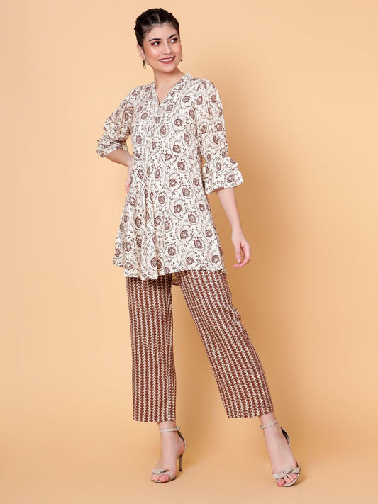 Women Printed Co-Ord Set Brown