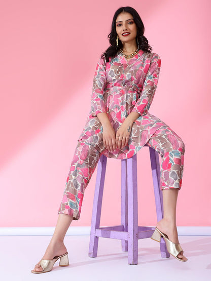 Tie Top Printed Co-Ord Set Pink