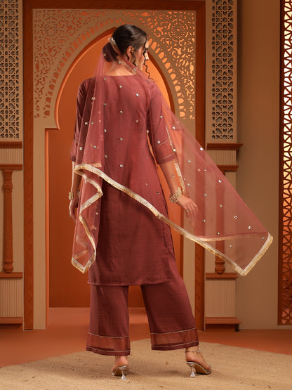 Arya Brown Muslin Yoke Kurta Set