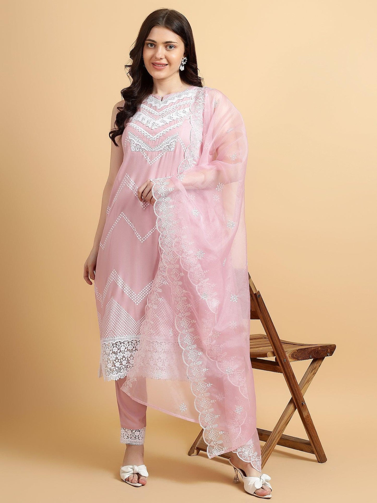 Bani Women Embroidered Rayon Kurta with Trouser & Dupatta Set