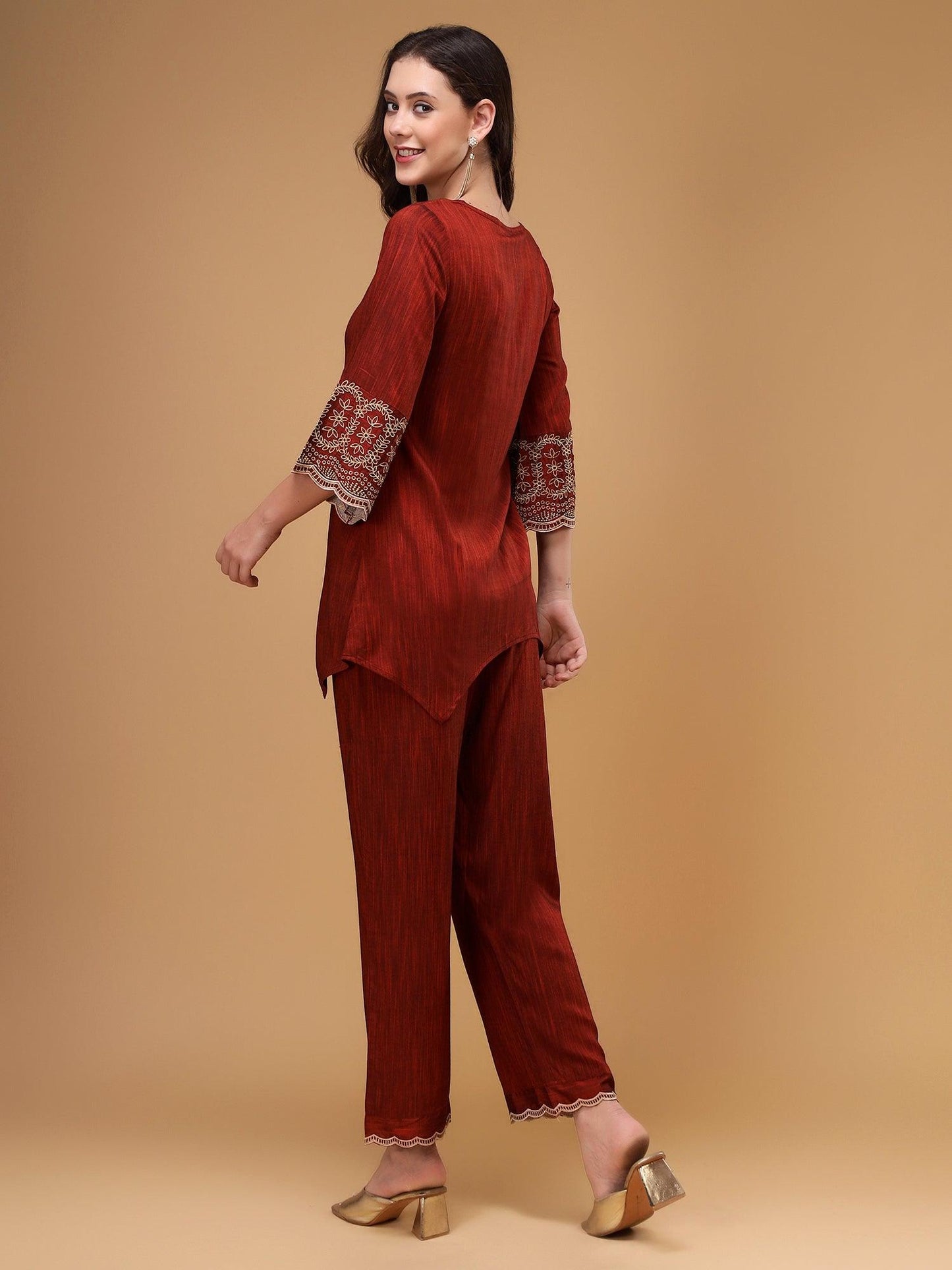 Ameera Liva Rust Red Embroidered Co-ord Set