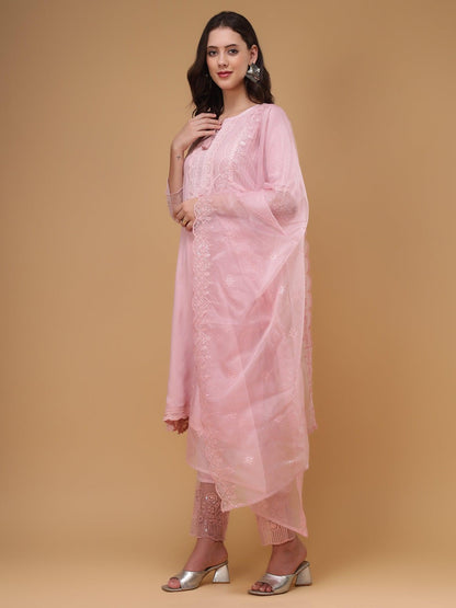 Bani Women Flared Embroidered Rayon Kurta with Trouser & Dupatta