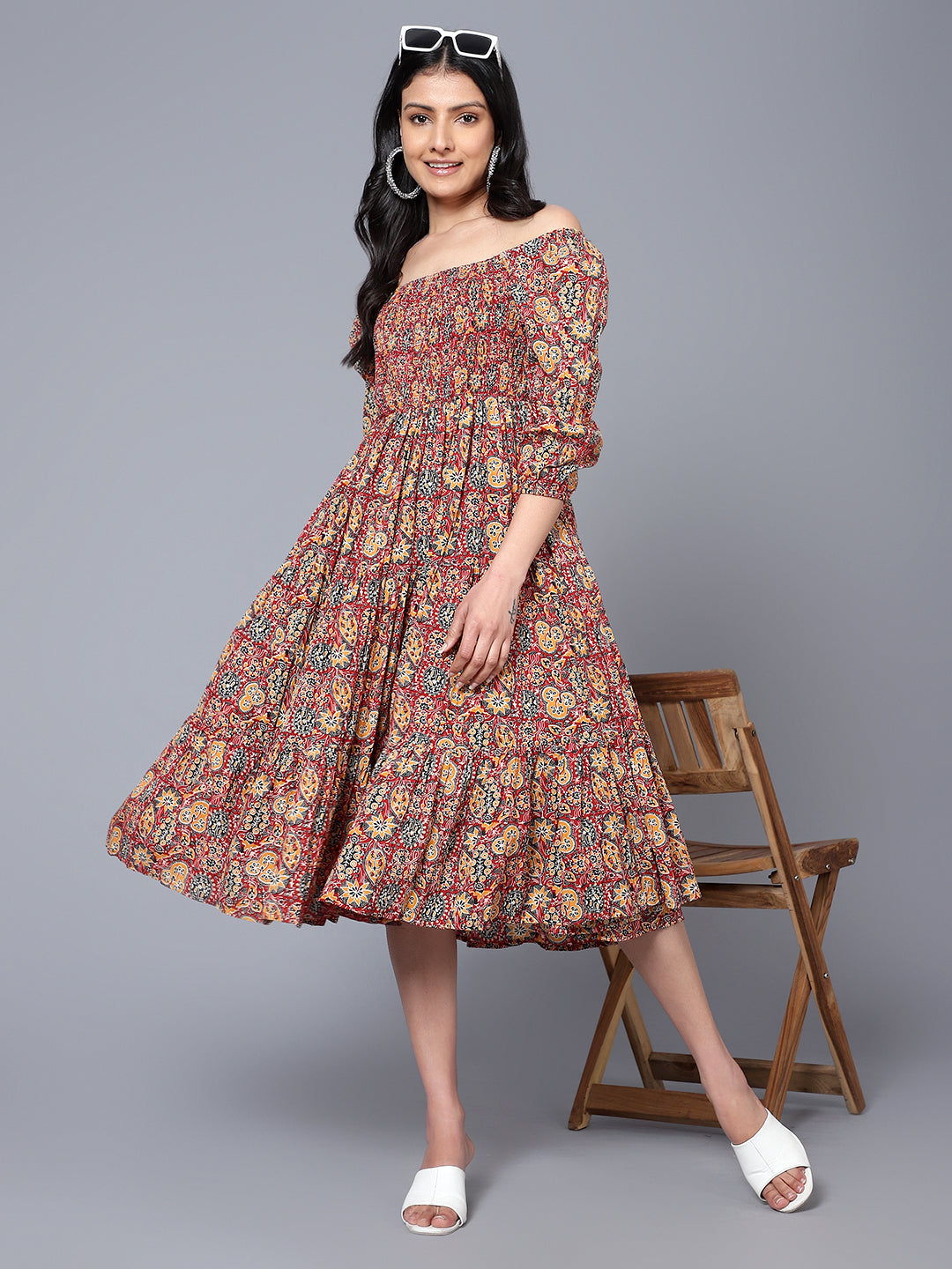 Womens Printed MIDI Dress